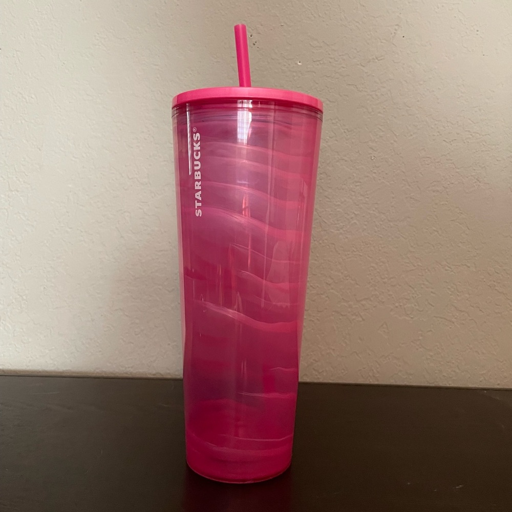 Starbucks Bubblegum Pink Striped Cold Cup (24 oz)